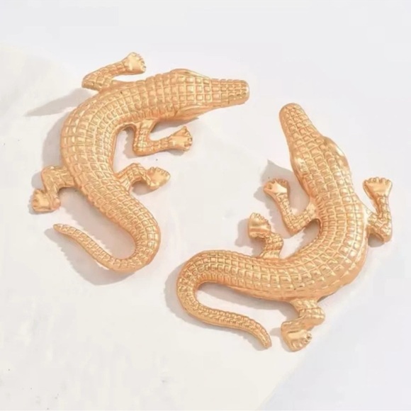 Alligator Gold Textured Statement Earrings - Picture 15 of 16
